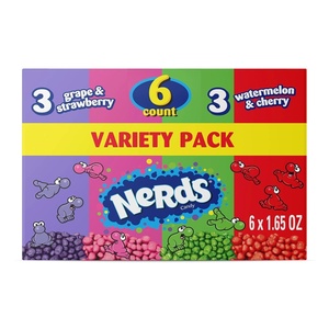 image:imageNERDS Candy Dual Variety Pack Grape amp Strawberry Watermelon amp Cherry Crunchy Fruity Chews 99 oz Pack of 6165 Ounce Pack of 6