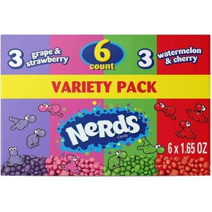image:imageNERDS Candy Dual Variety Pack Grape amp Strawberry Watermelon amp Cherry Crunchy Fruity Chews 99 oz Pack of 6165 Ounce Pack of 72