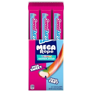 image:imageSweeTARTS Mega Filled Ropes Candy Twisted Rainbow Punch Sweet and Tart 132 oz Pack of 24